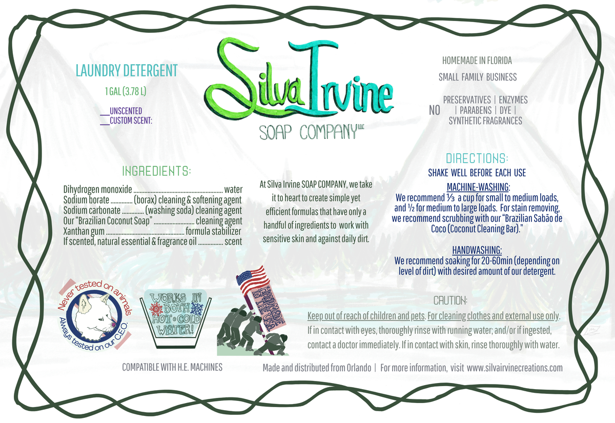 1Gal./128 fl. oz. Liquid Laundry Detergent - Unscented or Custom - Silva Irvine Soap Company