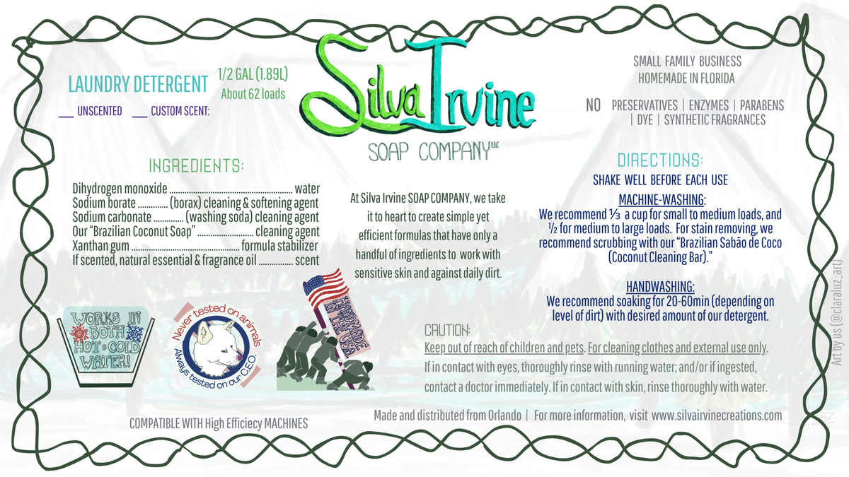 1/2 Gal./64 fl. oz. Liquid Laundry Detergent - Unscented or Custom - Silva Irvine Soap Company